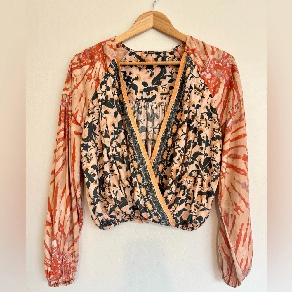 Free People Long Sleeve Cruisin Together Printed Blouse Women's Size S